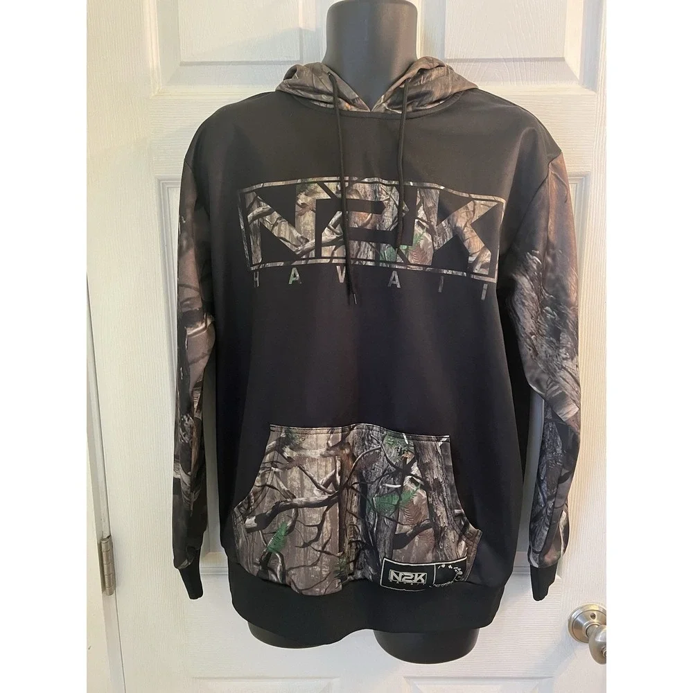 N2K Natin2Krazy Men's Hoodie Camouflage Black Pullover Sz S Y2K Hunting Skate